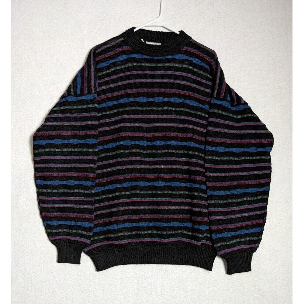 Cambio Italia Mens Sweater Top Stripe Size XL Acrylic Blend Black Blue